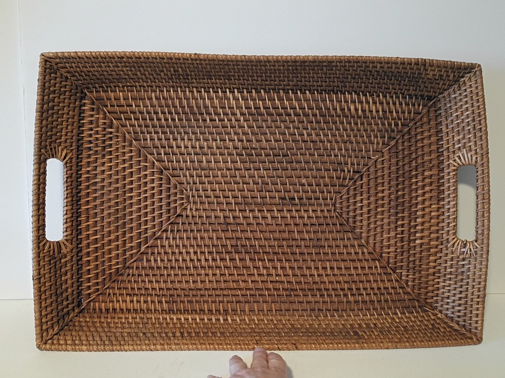 Large Rectangular Rattan Tray With Handles Low Sides