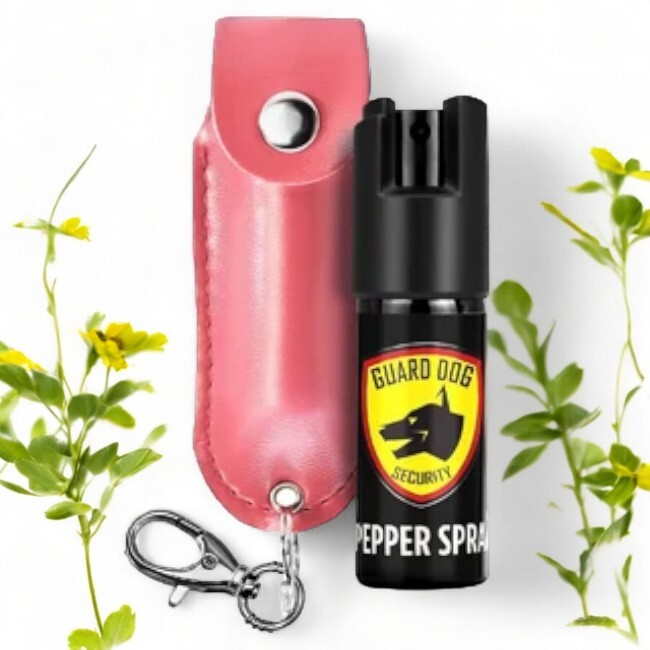 Pepper Spray Guard Dog UV Dye 16ft Range Pink Leather Snap Button Case