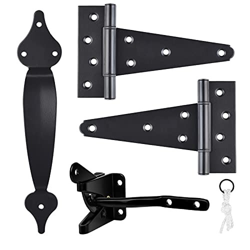 Gate Hardware Kit Heavy Duty,with Self Locking Gate Latch,6 inch T Strap Gate