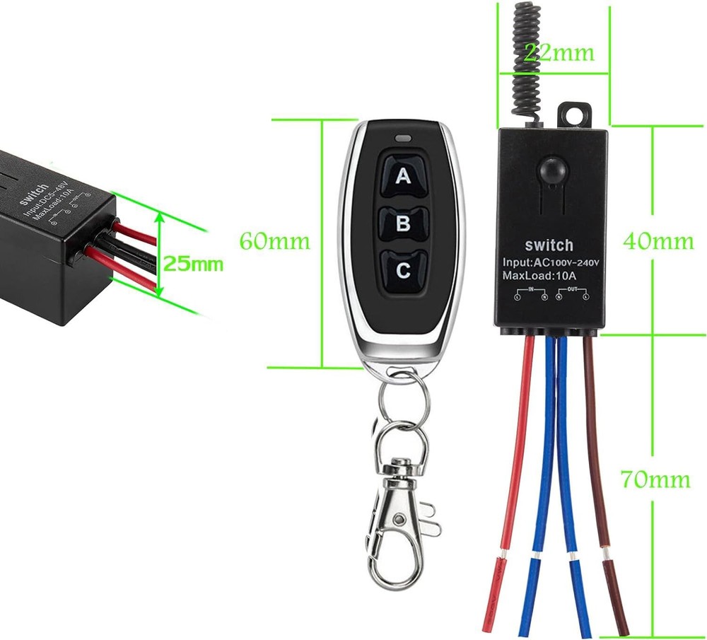 Wireless Light Switch,3 Way Mini Remote Switch AC 110V/120V/220V/240V/10A Rel...