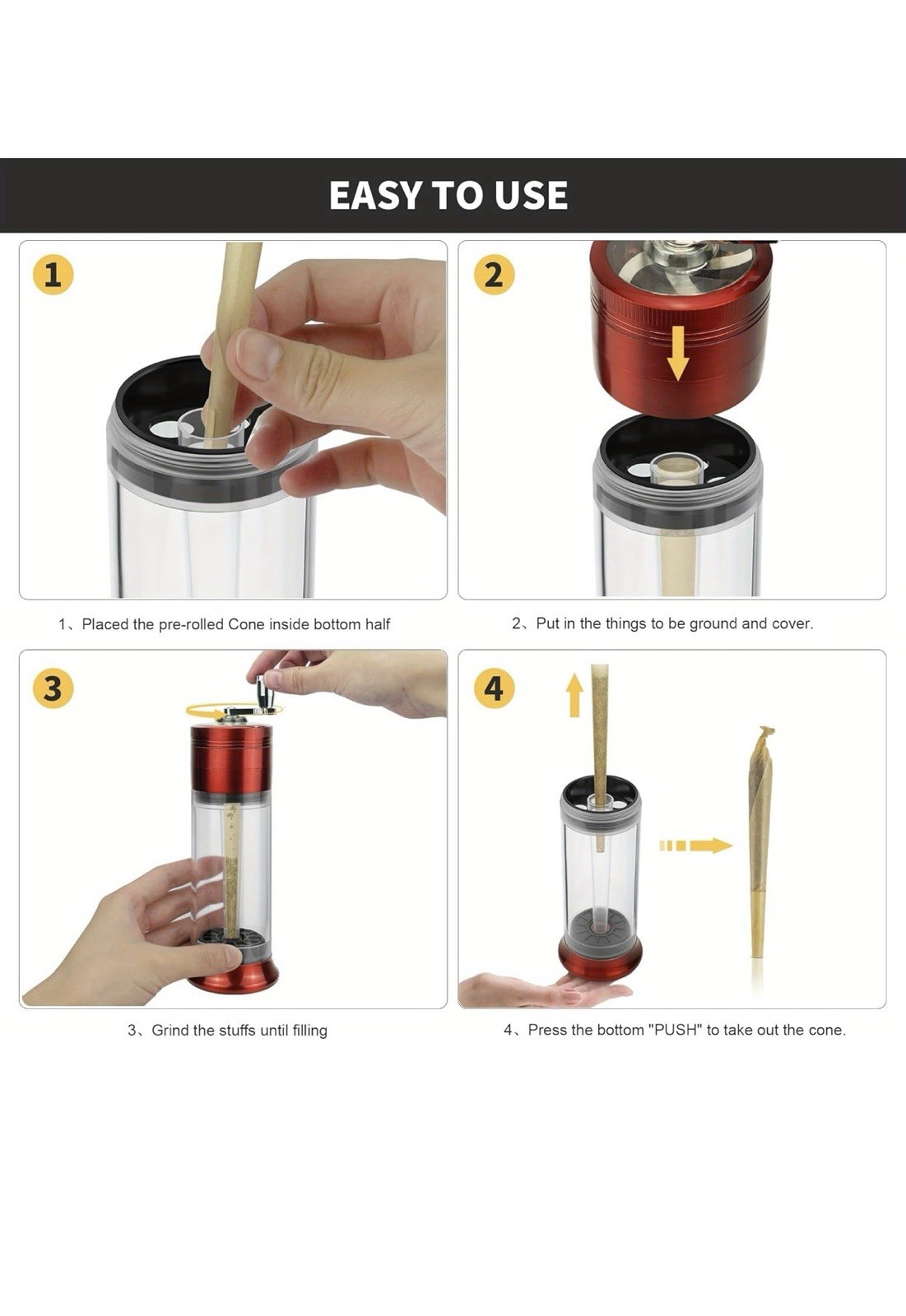 Herb Spice Tobacco Grinder and Cone Filler Rolling Machine Red