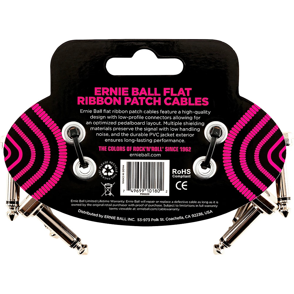 Ernie Ball Flat Ribbon Patch Cables, 3-Pack 2.93 inches Black