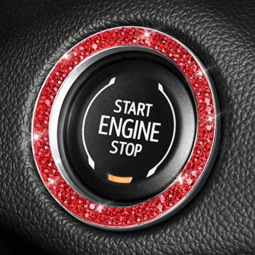 Red Push Start Button Cover Ring, Interior Crystal Diamond Rhinestone B-red