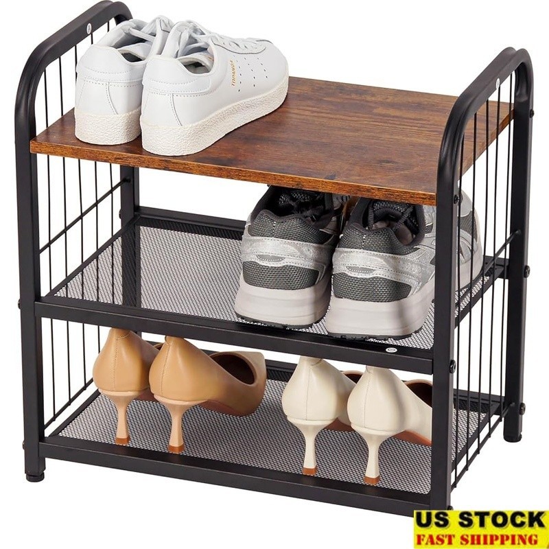 Compact 3 Tier Shoe Rack Easy Assembly Adjustable Storage Organizer Space Saving