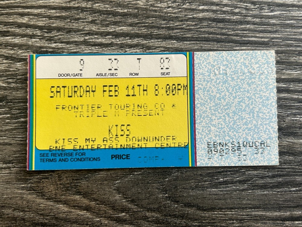KISS TICKET STUB Brisbane Australia 1995 Kiss My Ass Concert Tour Vintage Kiss