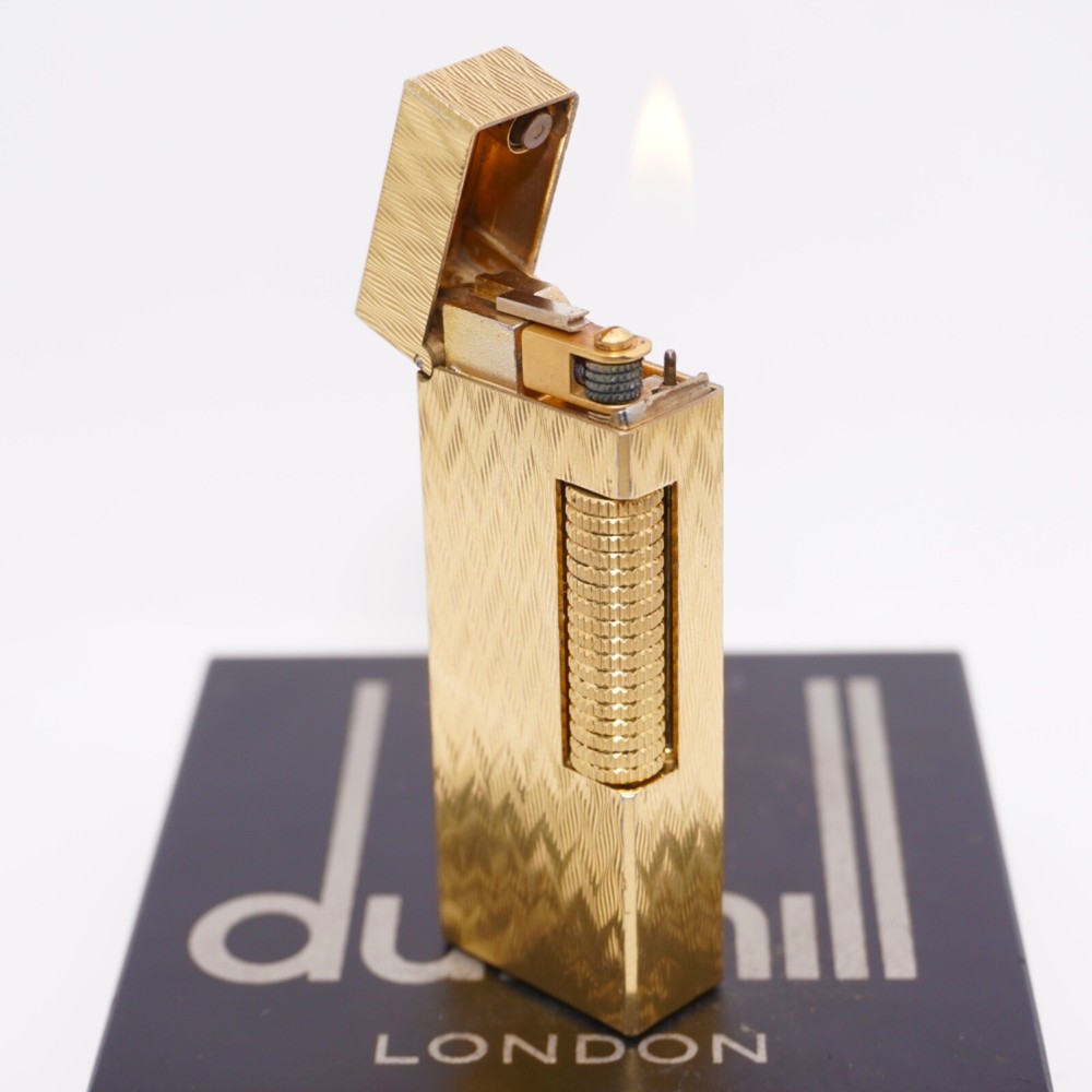 Dunhill Rollagas Lighter Gold CHEVRON Pattern-Ultrasonically cleaned_Working