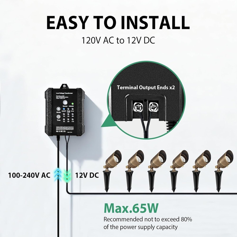 65W Low Voltage Landscape Transformer with Countdown Timer & Photocell Sensor