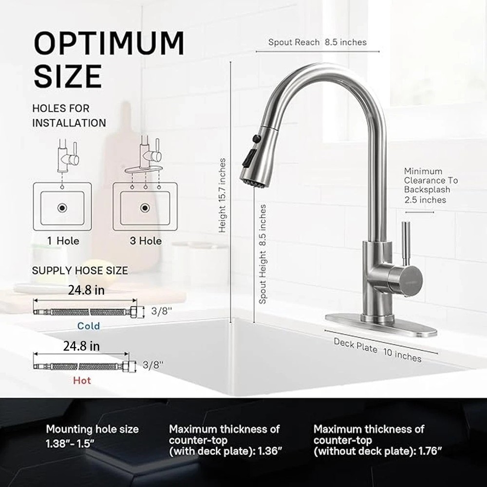 Kitchen Sink Faucet Brushed Nickel Single Handle Swivel Pull Down Sprayer Mixer