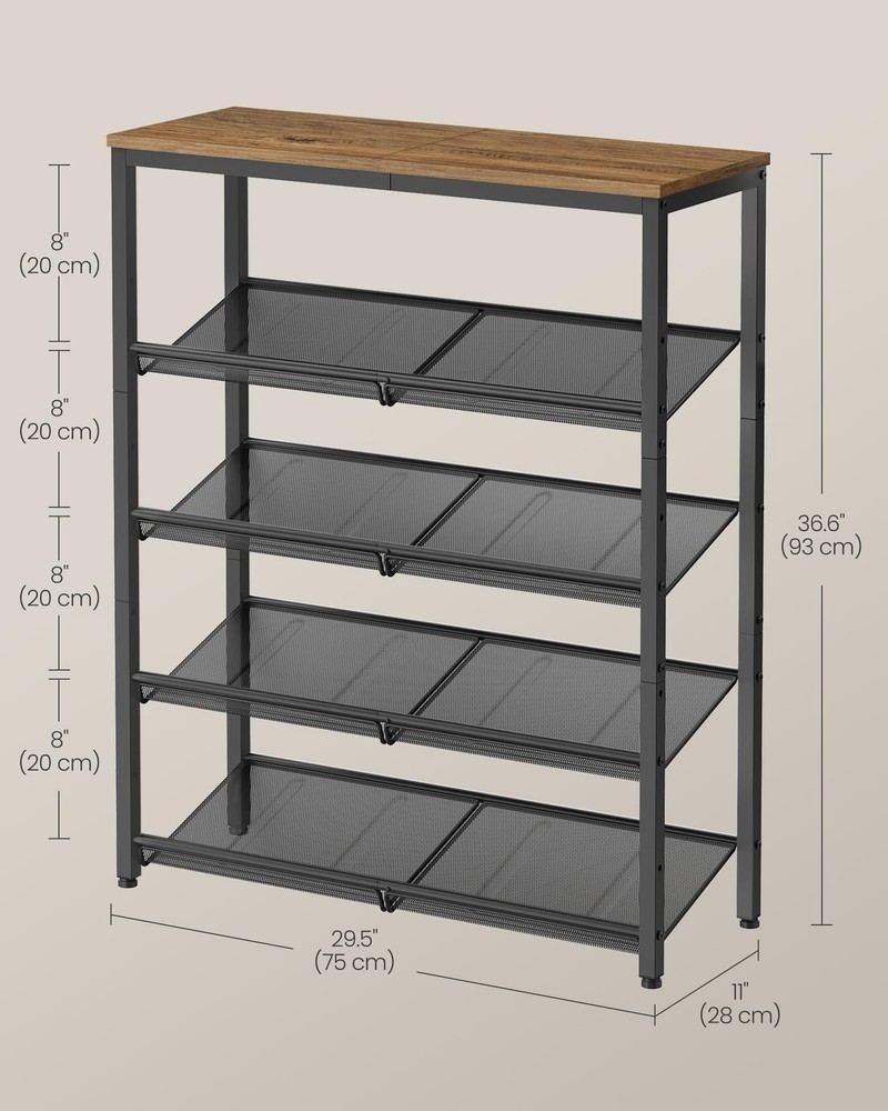 VASAGLE 5Tier Adjustable Industrial Shoe Rack Organizer for Entryway