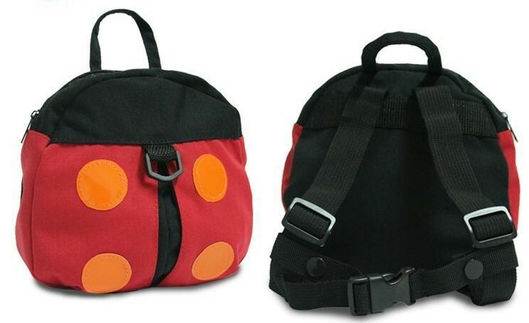 Kids Backpack w/ Chest Strap Leash Candy Toy Bag Ladybug Pattern