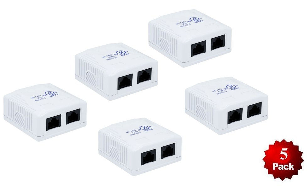 5 Pack  2-Port CAT5e RJ45 Surface Mount Box Double Duplex 110 Punch Down Cable