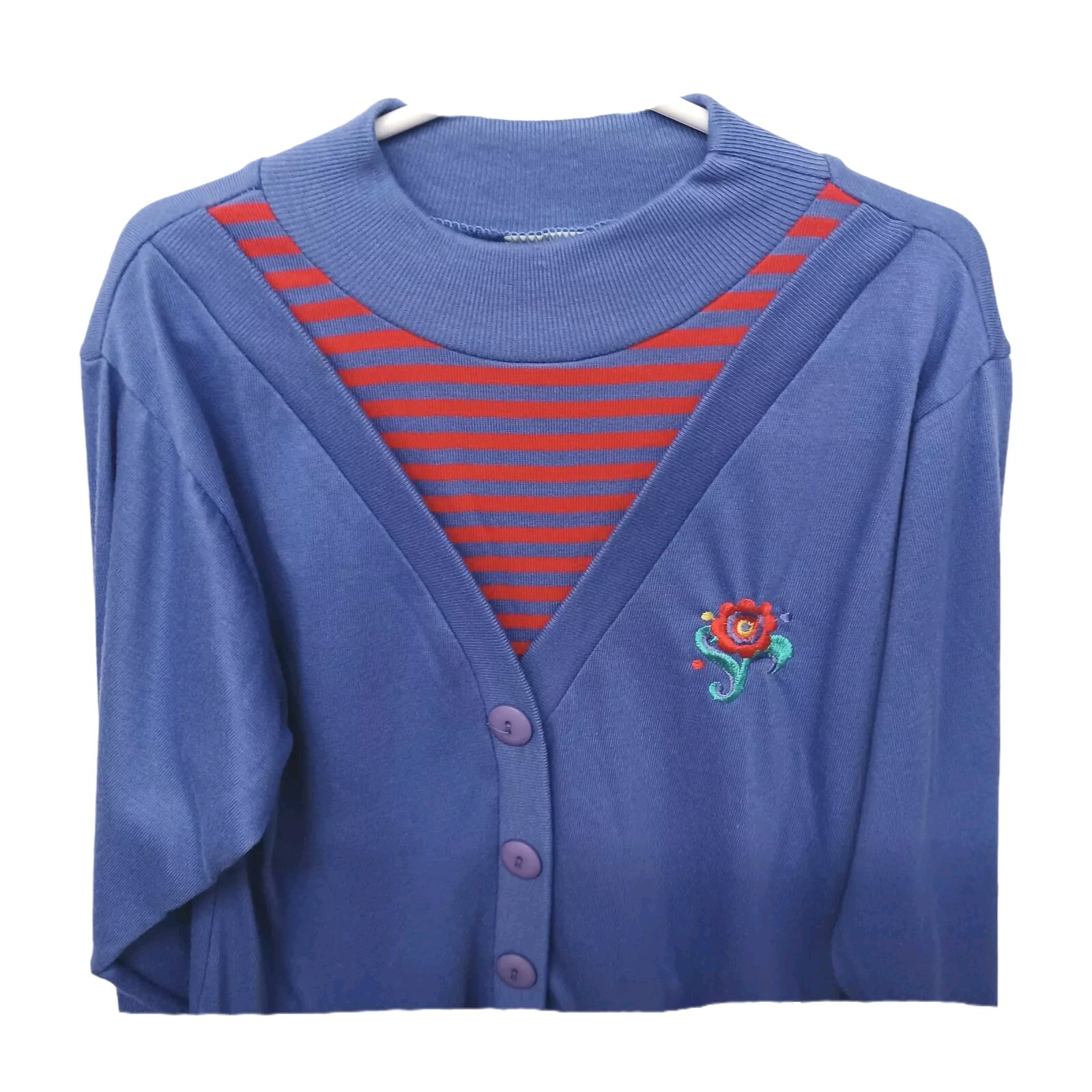 Vintage Healthtex Girls Dress-6-Purple-Red-Solid-Stripe-Drop Waist Made In USA