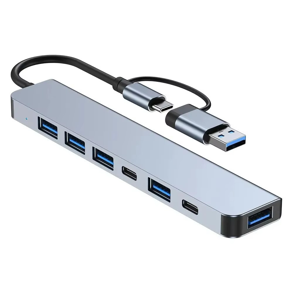 8-in-2 USB + Type C Hub Docking Station with Audio Jack & SD Card Reader Adapter