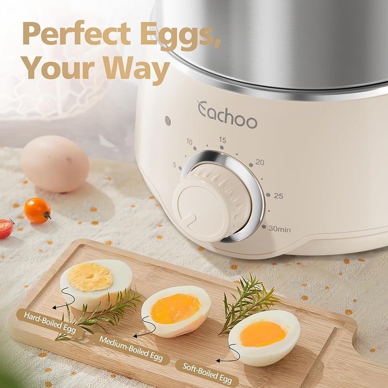 Dual Tier Egg Cooker Hard Boiled Steamer Timer Efficient Heating Dishwasher Safe