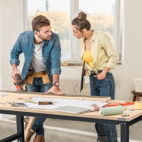 WORKPRO 60" Adjustable Workbench 2000LBS Load Capacity Hardwood Worktable Garage