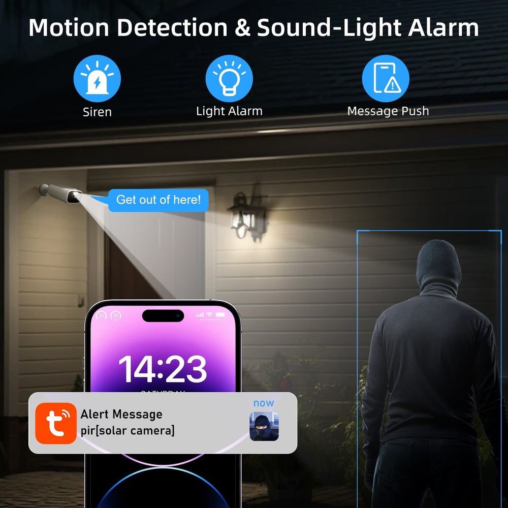 2K solar security camera outdoor camera wireless 2.4GHz/5G Dual-Band WiFi