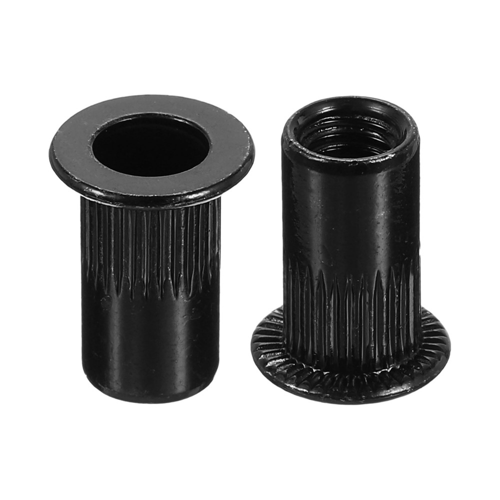 M5 Rivet Nuts Carbon Steel Knurled Flat Head Threaded Insert Nut Black 80Pcs