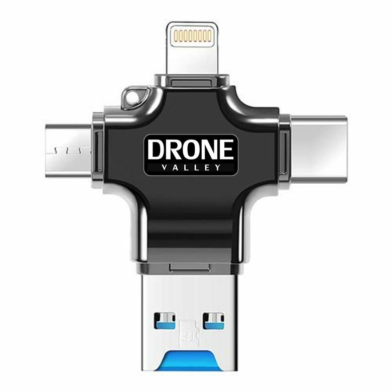 Drone Valley 4 in 1 Micro SD Memory Card Reader - Copy / Move / View Your Files