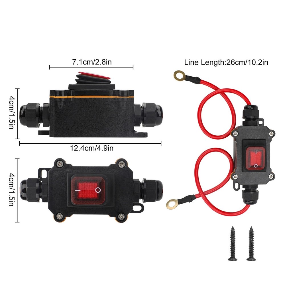 IP67 PA66 DC 12-24V Inline Cord Switch Copper Ring Power Wire On/Off Switch