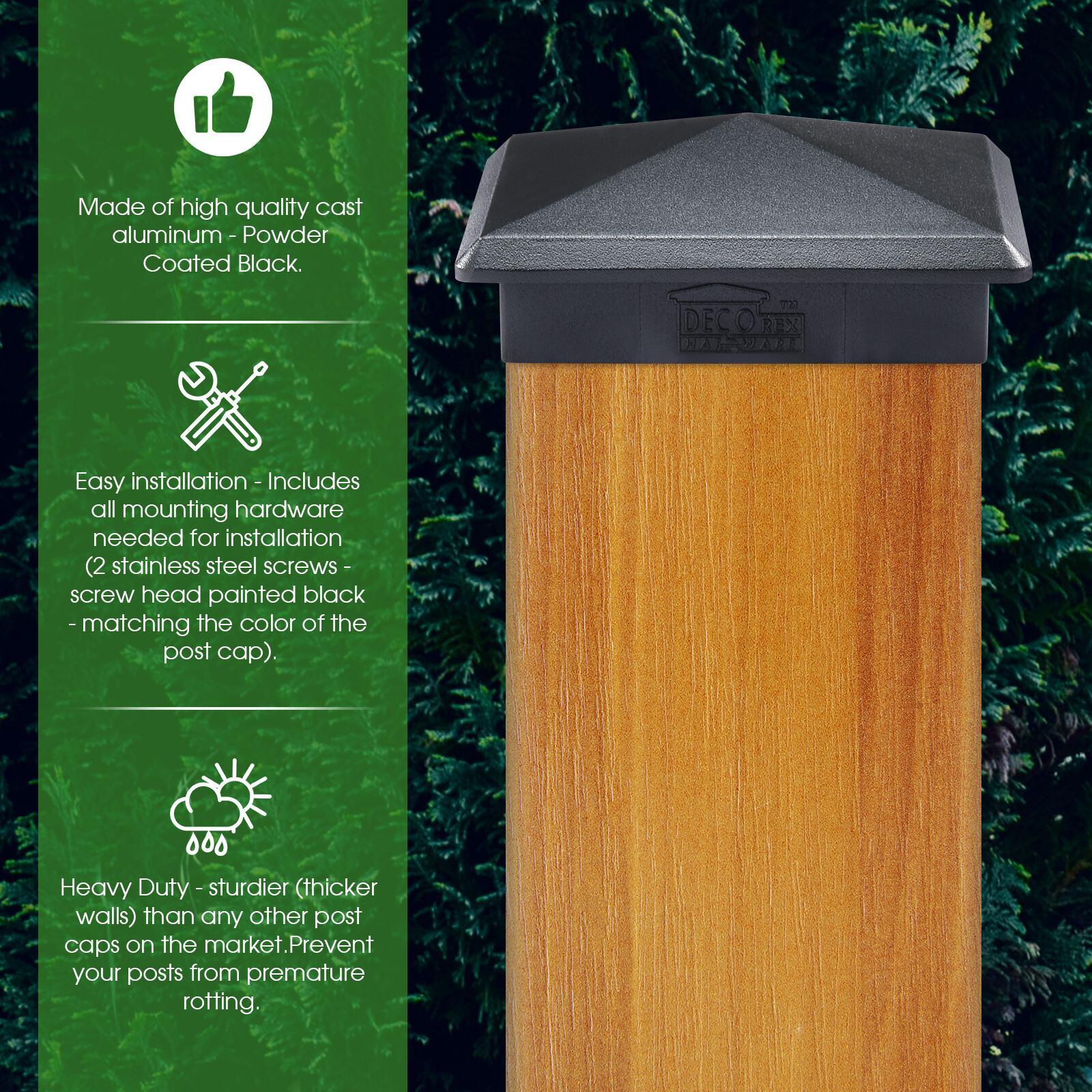 4.5" x 4.5" Heavy Duty Aluminium Pyramid Post Cap for Wood Posts - Black