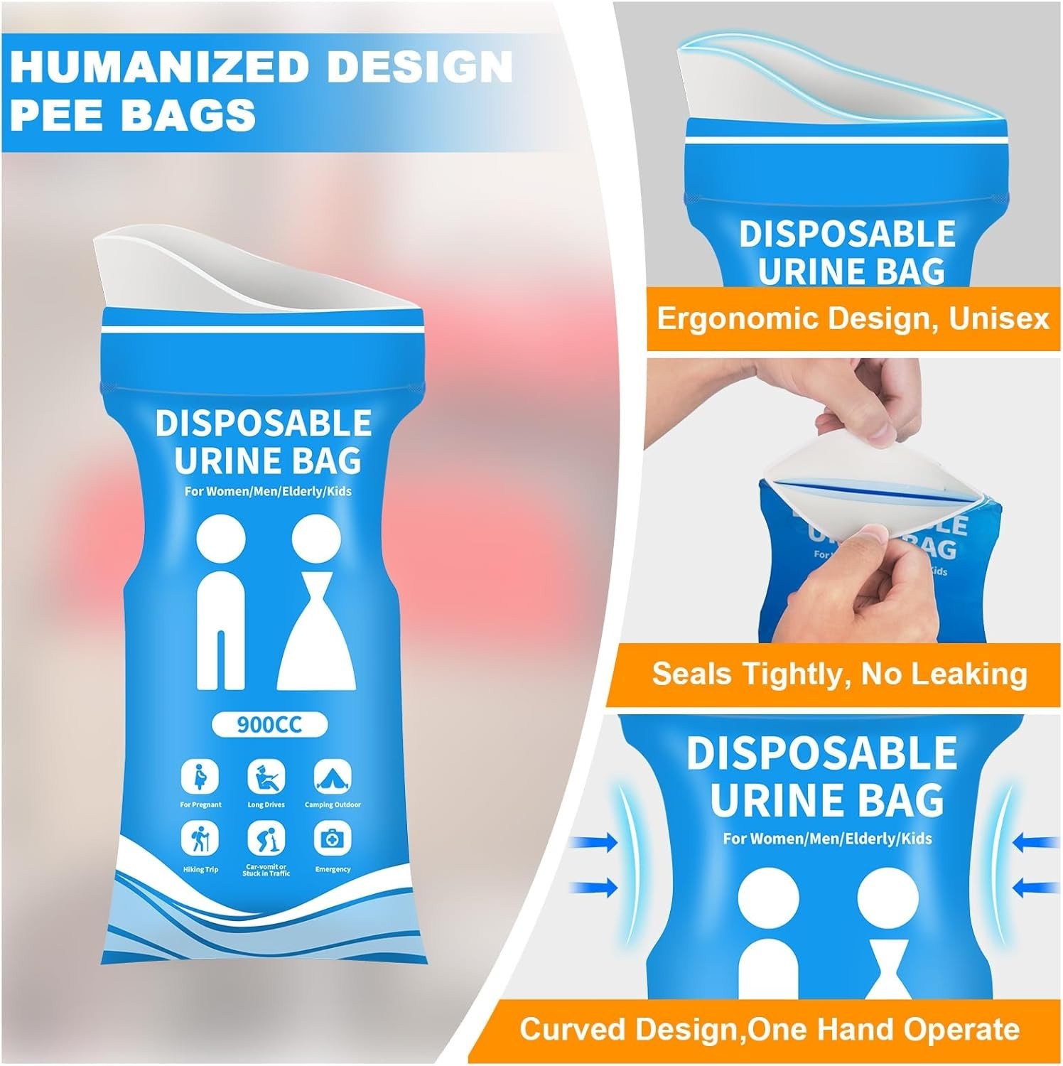 900ML Disposable Pee Bags 12PCS | Travel Urinal for Men Women Kids Camping