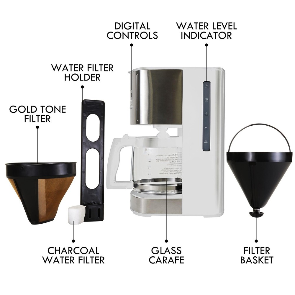 Kenmore Drip Coffee Maker - 12 Cup Programmable Cafe Machine 12 Cup, Silver