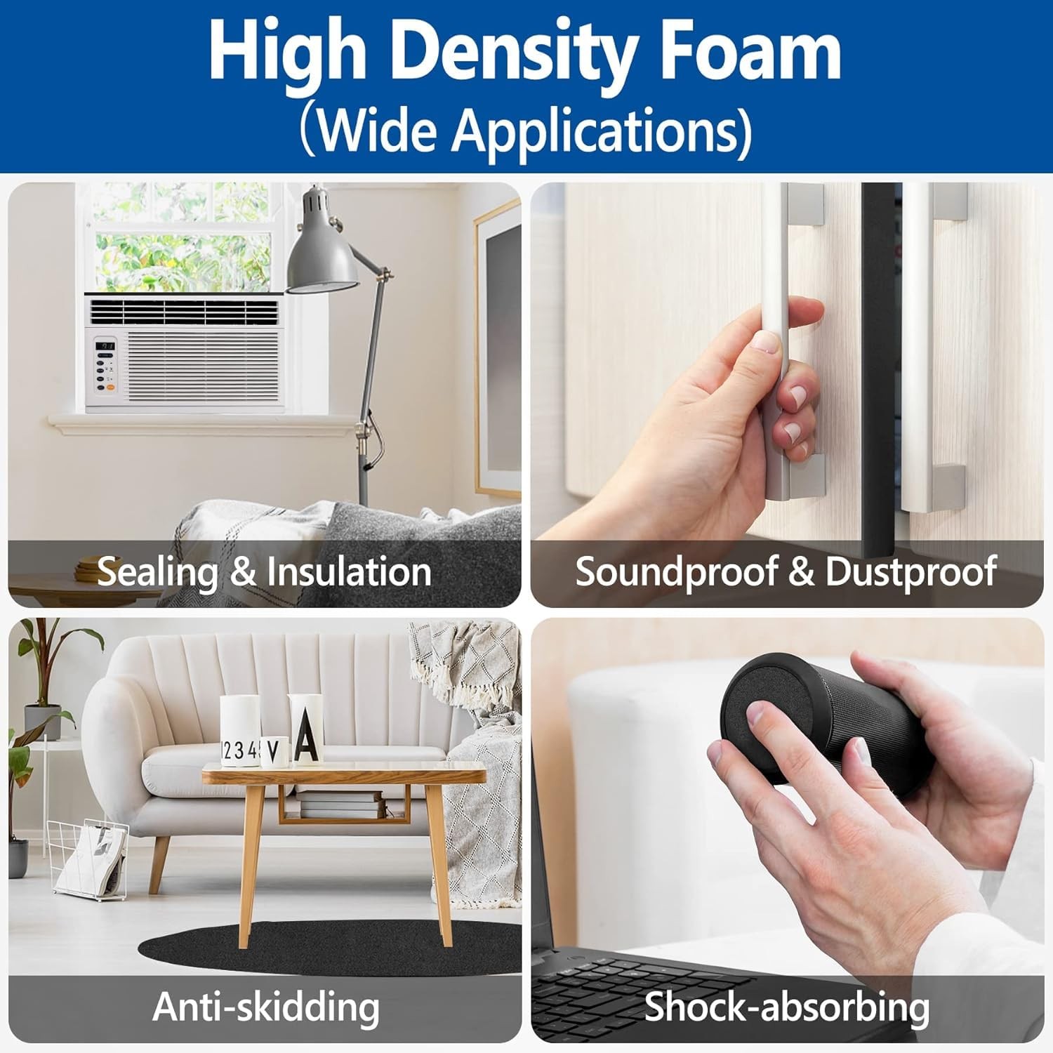 Self Adhesive Foam Tape Weatherstrip 1/in x 3/4In x 13Ft High Density Foam In...