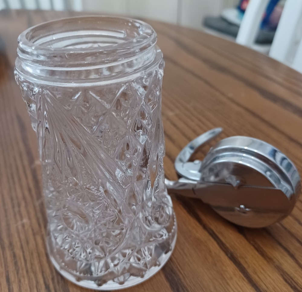 Crystal Glass Syrup Pitcher With Chrome Plated Lid