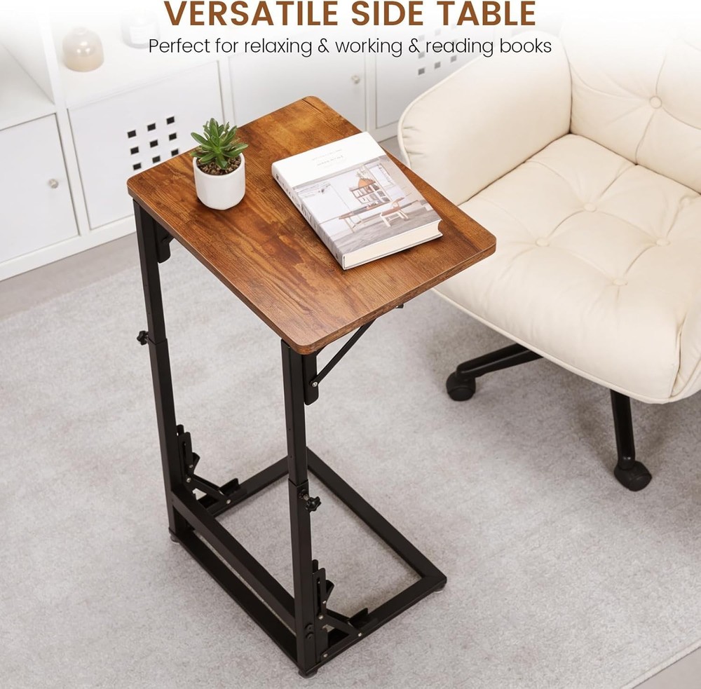 Folding Side Table Adjustable C-Shaped End Table Couch Metal Frame TV Tray Table