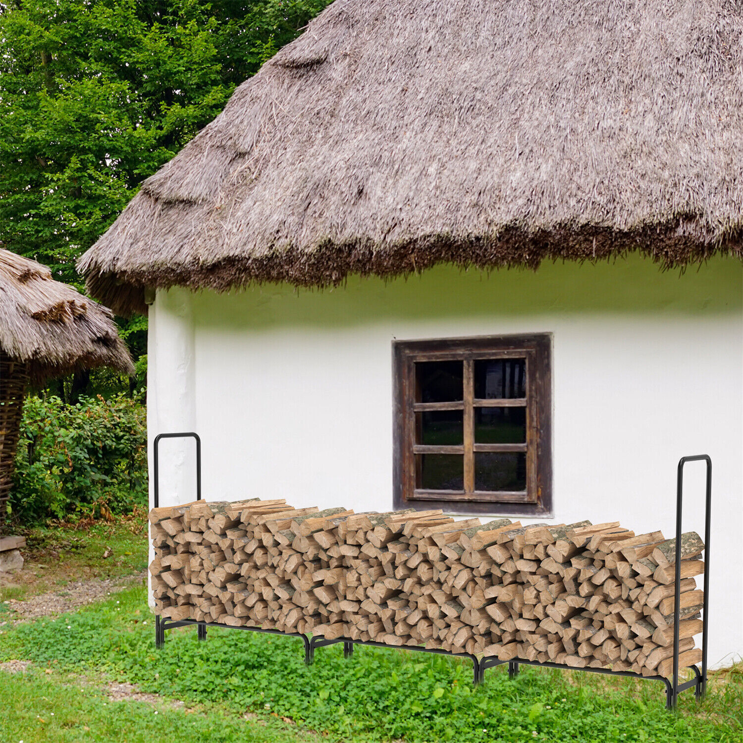 XXL Steel Firewood Rack Freestanding Fire Log Wood Large Holder Storage Solution