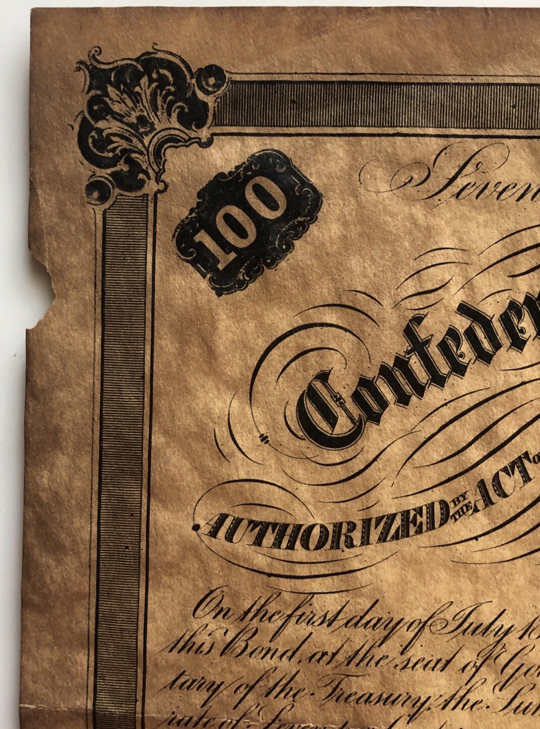 Antique Feb 1863 Confederate States of America Loan Bond #67 100$ Richmond