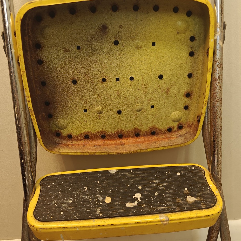Vintage Chippy Yellow Cosco Folding 2 Step Stool