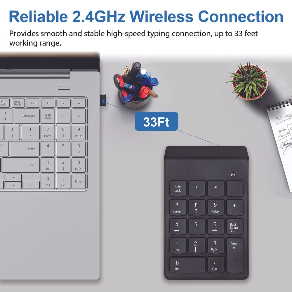 USB 2.4G Wireless Number Pad Numpad Numeric Keypad for Laptop Desktop PC 18Keys