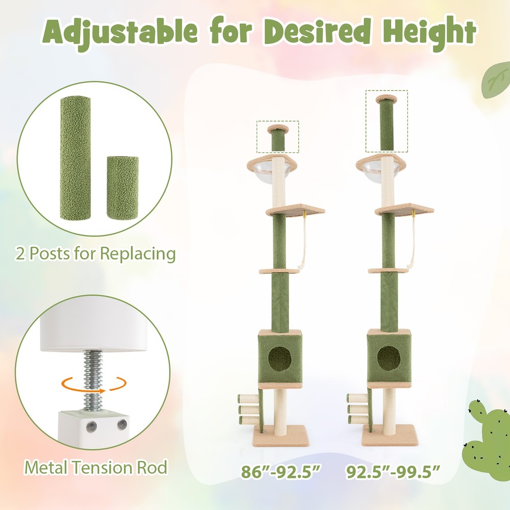Floor to Ceiling Cat Tree w/ 86"-99.5" Adjustable Height Space Capsule Condo