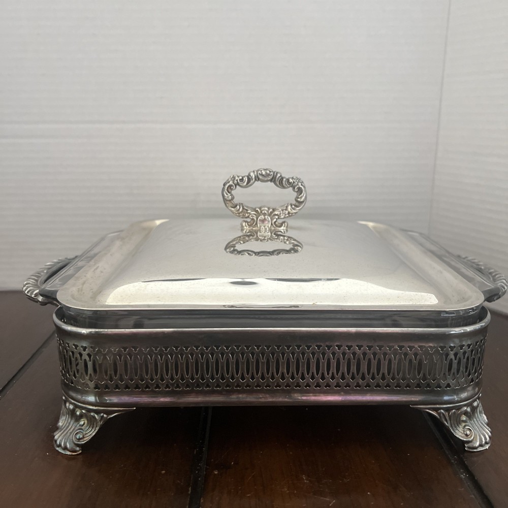 VTG Double Handle Silverplate Buffet Server w/Lid & Glass Baking Dish