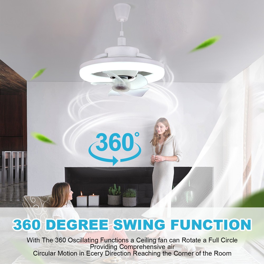 2 In 1 E27 Ceiling Socket Fan 48W with Dimmable LED Light Remote Control 3 Speed