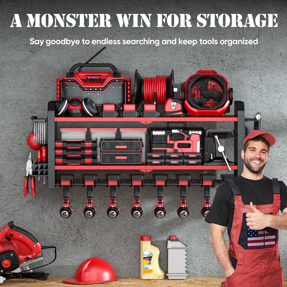 Nacial Power Tool Organizer Wall Mount, 8 Drill without Strip, Red