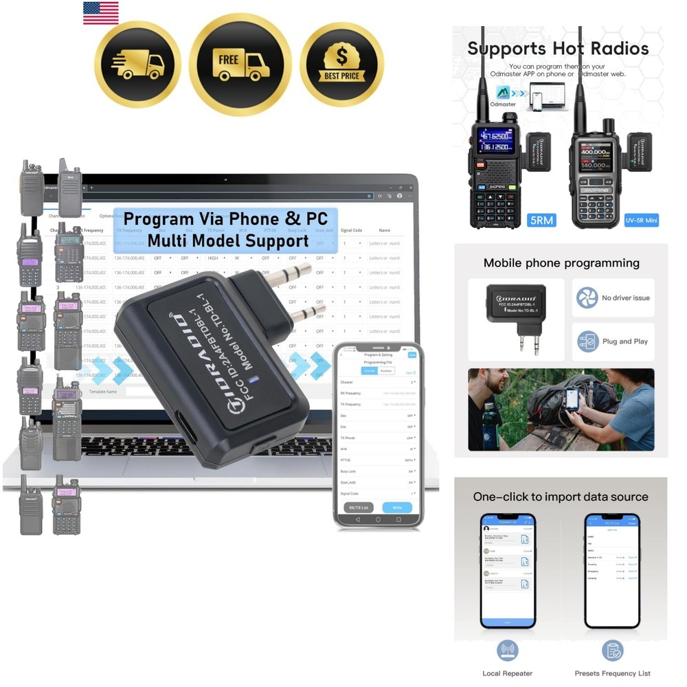 Ham Radio Wireless Programmer Adapter APP and PC Program for Baofeng UV-5R an...