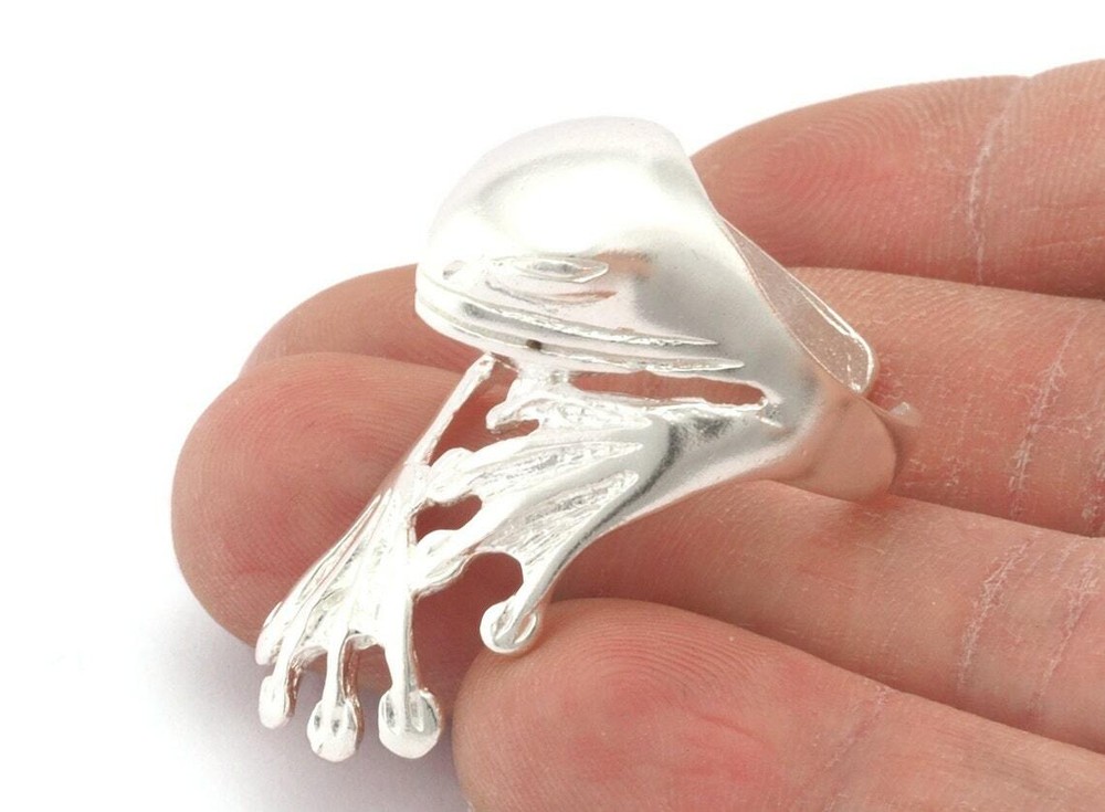 Frog Ring Adjustable Ring Shiny Silver Plated Brass 1 Pc. 7US - 10 US size 2893