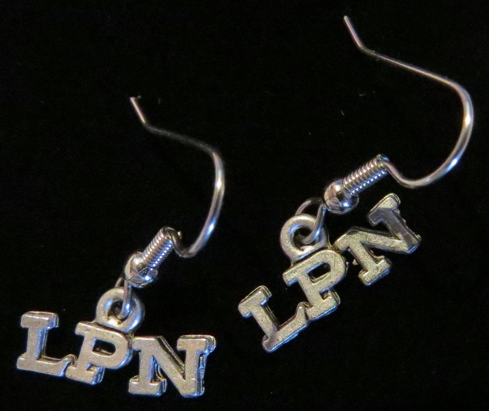 LPN Earrings Oxidized Matte Silver Licensed Practical Nurse