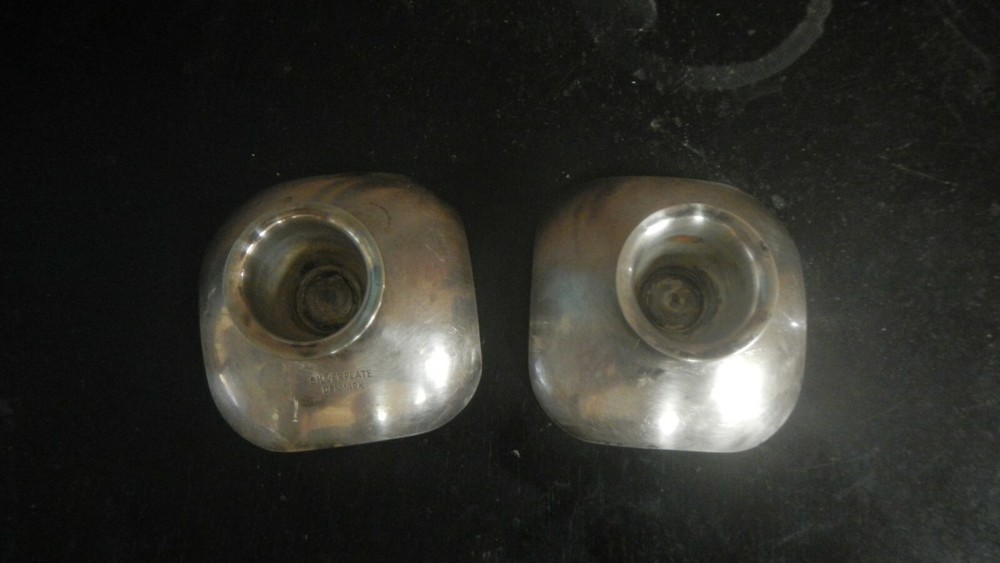 Silverplate TAPER CANDLE HOLDERS Marked Denmark Set of 2 identical