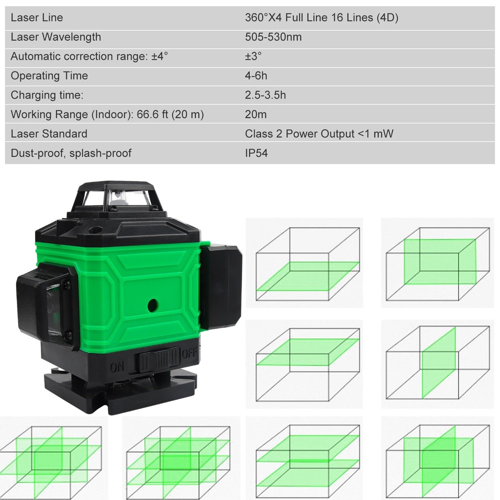360° Fast Auto-Level 16-Line 4D Green Laser Level-High Precision Alignment Tool