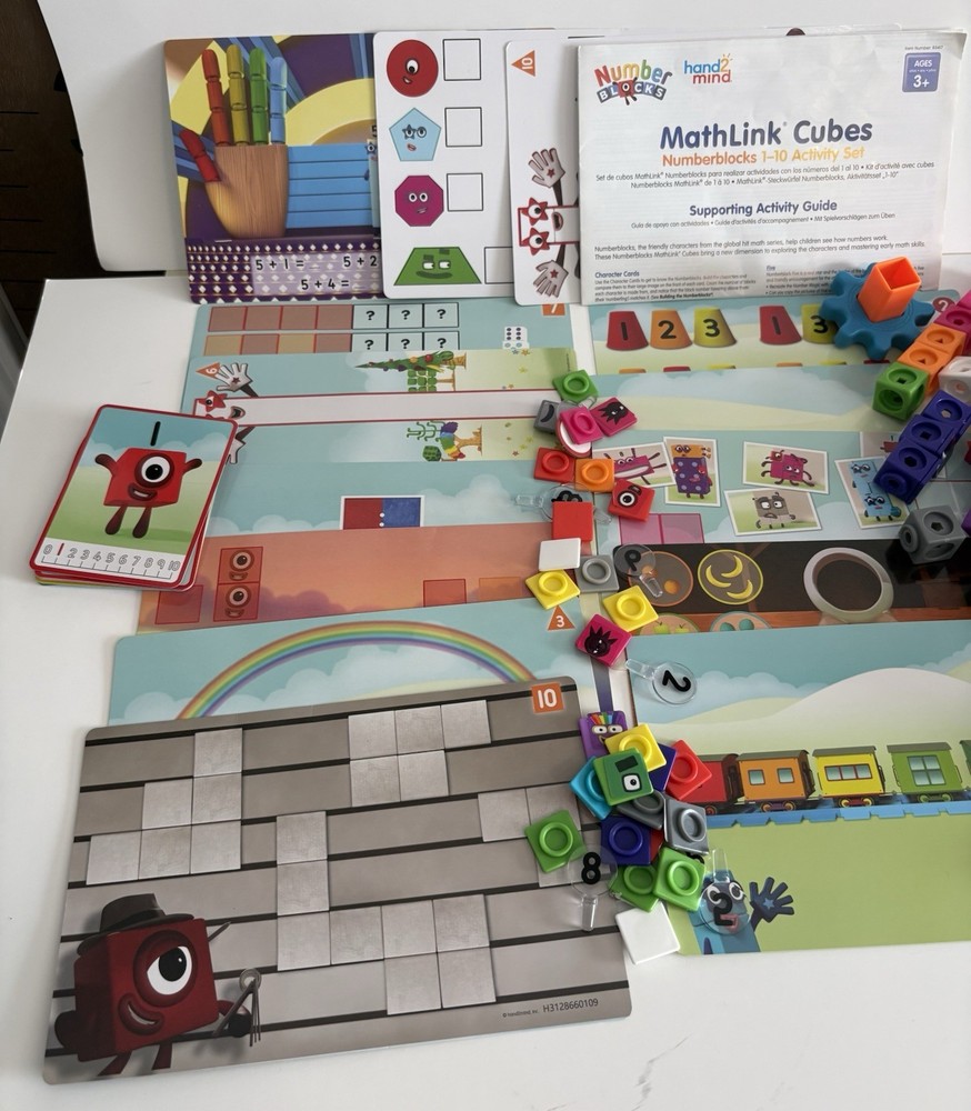 Numberblocks MathLink Cubes 1-10 Activity Set w Cards Mats & Cubes Incomplete