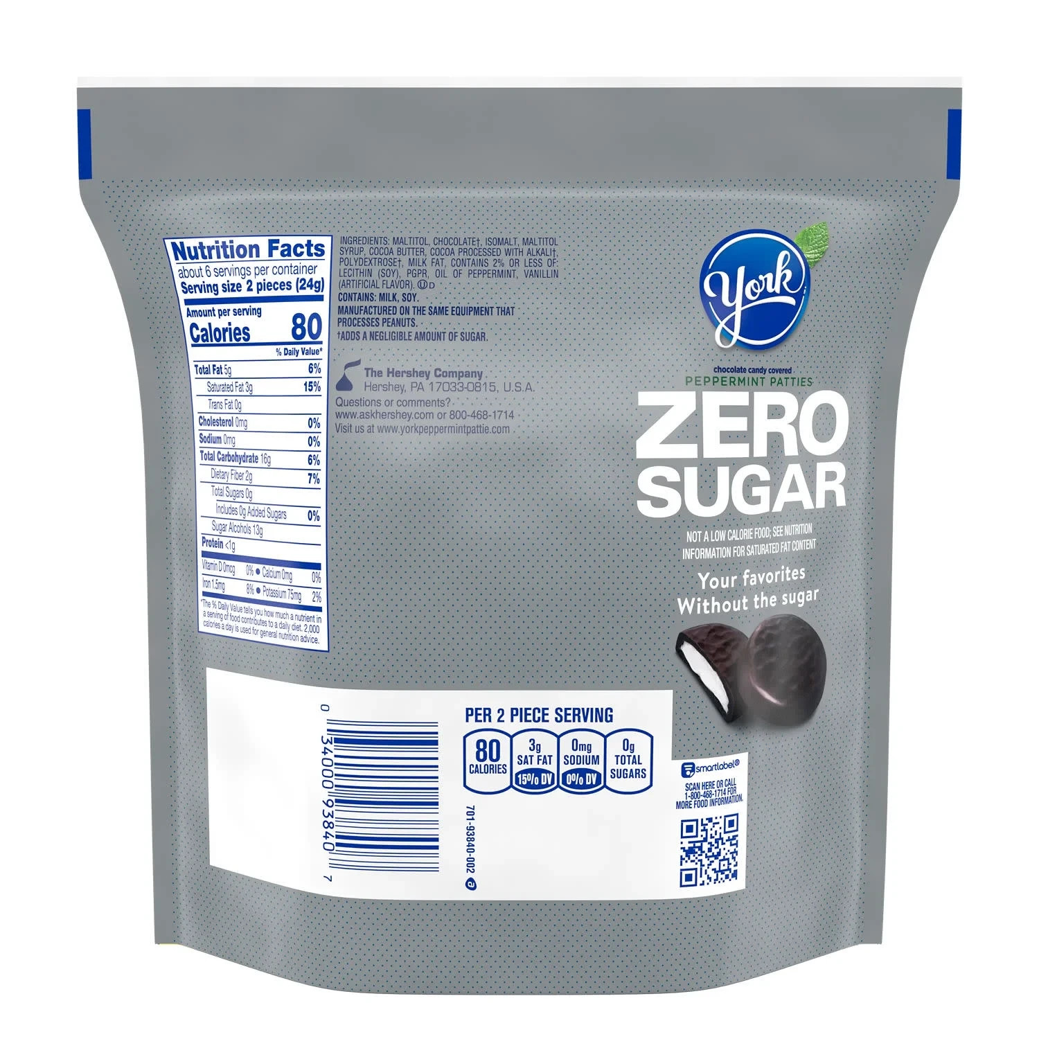 York Zero Sugar Chocolate Peppermint Patties Candy, Bag 5.1 oz. Free Delivery