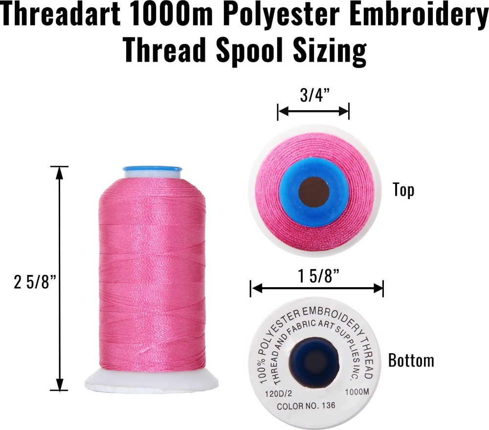 Threadart 20 Cone Polyester Embroidery Machine Thread Set Pink/Blue Colors 1000M