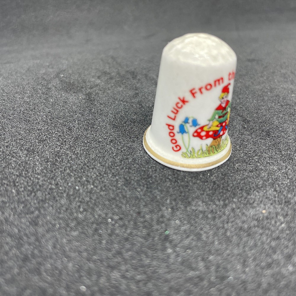 GOOD LUCK FROM THE CORNISH PISKY PIXIE FOLKLORE Bone CHINA SOUVENIR THIMBLE