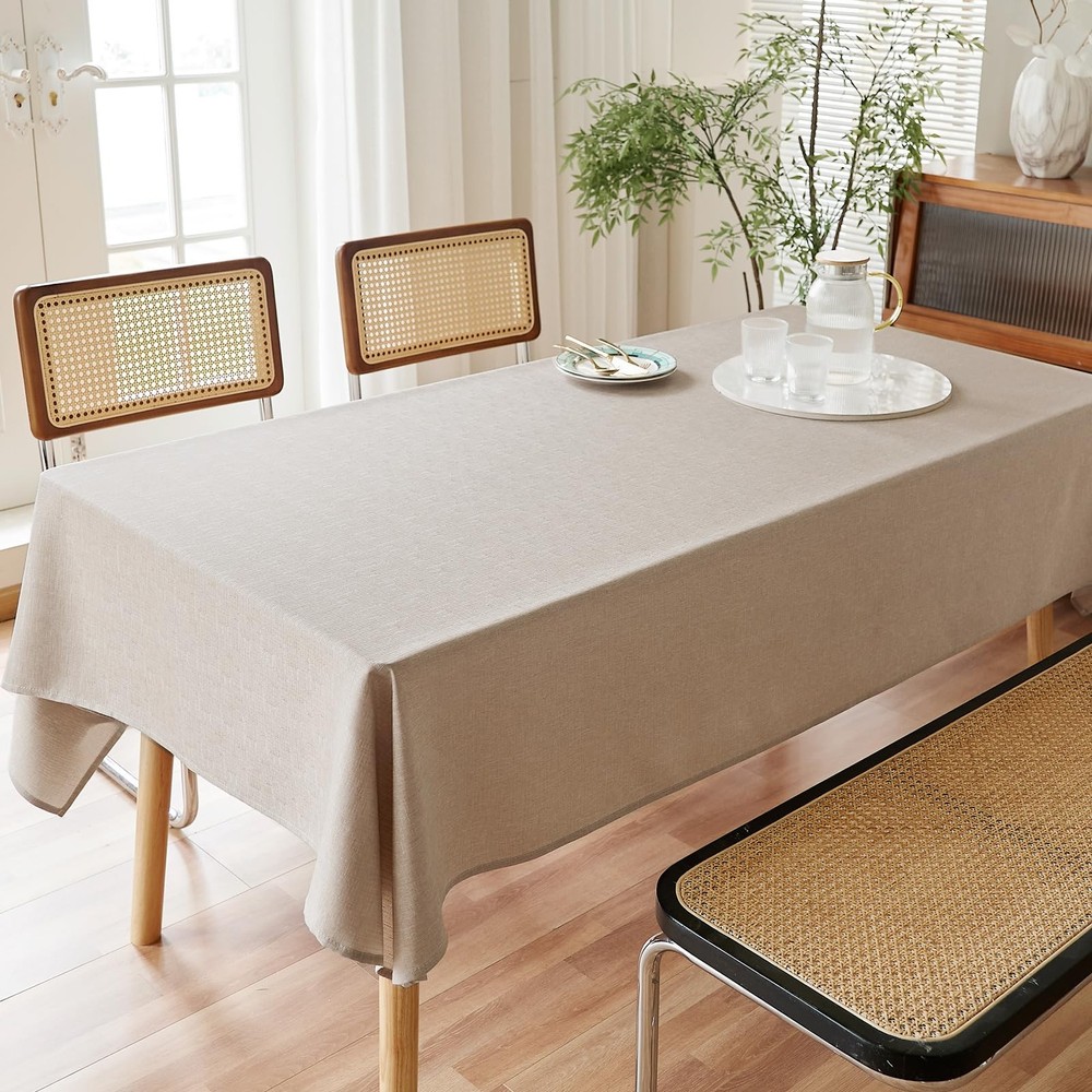 Textured Linen Tablecloth Rectangle 52x70 Waterproof Spill-Proof Wipeable Table
