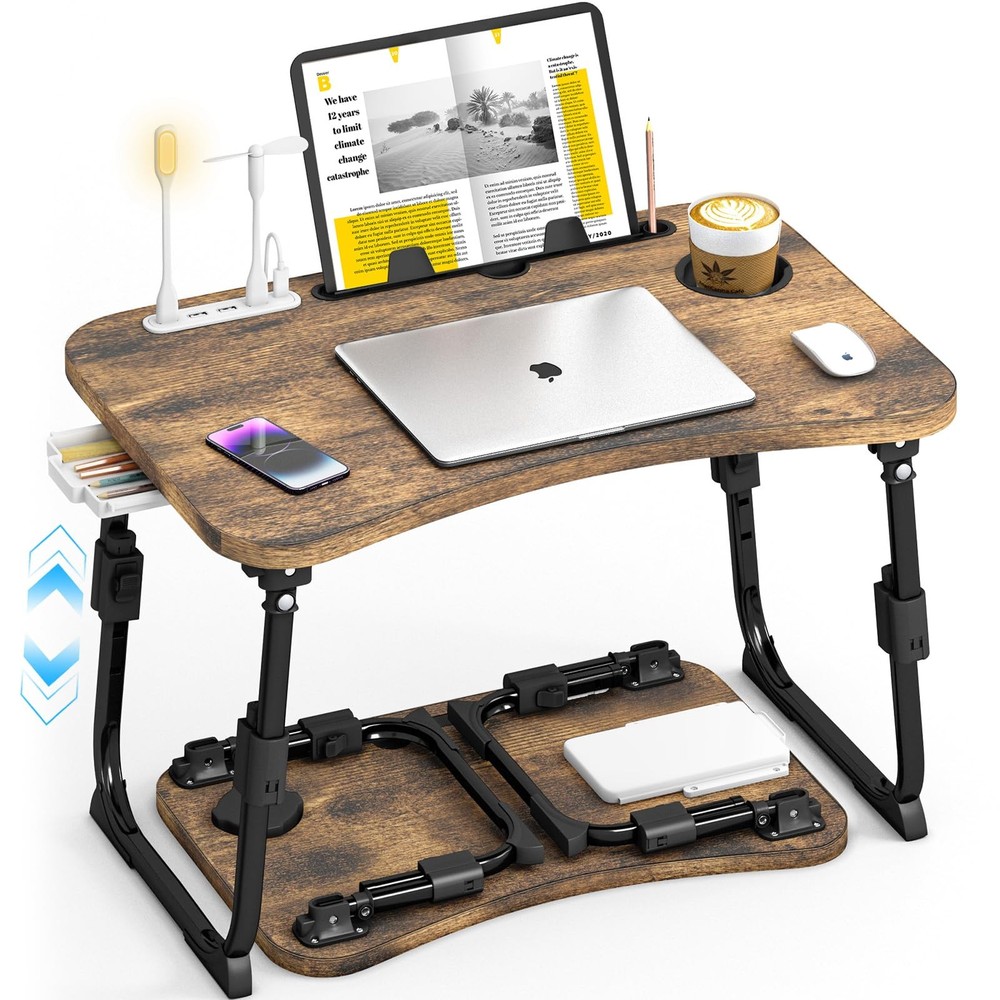 Lap Desk for Bed Adjustable Height, Foldable Bed Table with Storage Drawer, T...