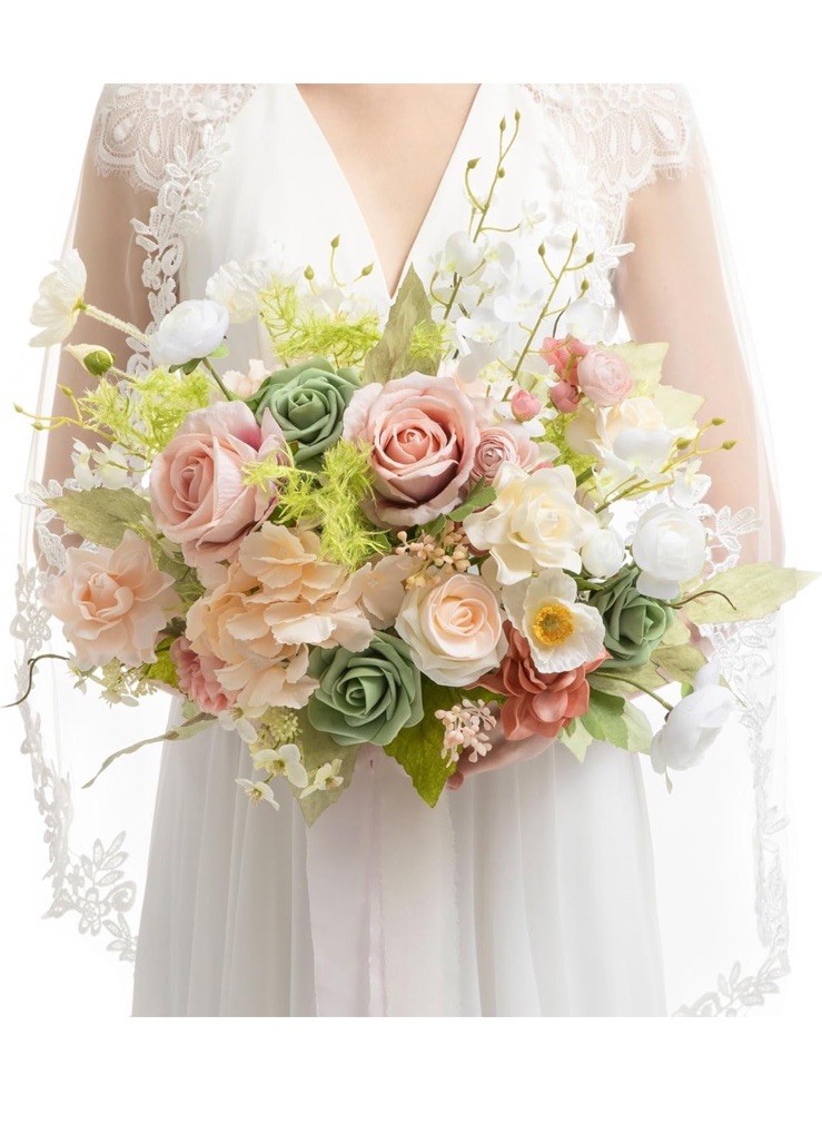 Ling's moment Coral Pink Wedding Bouquets for Bride, Blush Garden Bridal 13”