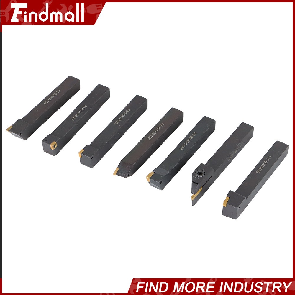 7Pcs 1/2" Lathe Tool Bit Thread Insert+Holder Set Carbide Indexable Turning Tool